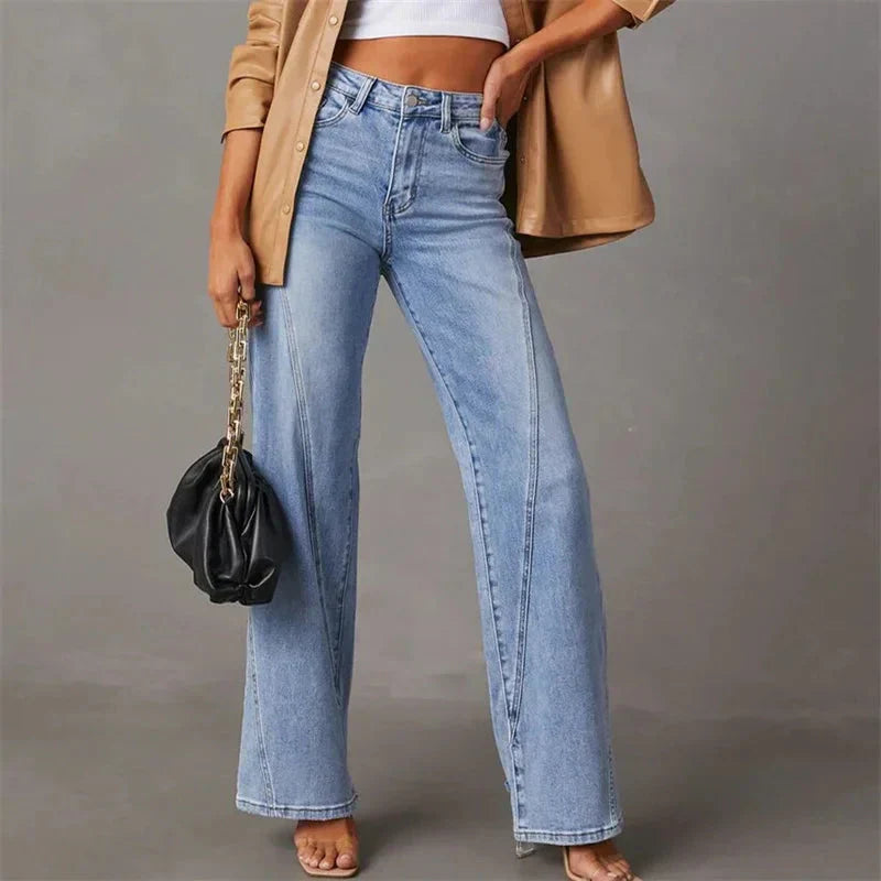 Blue High-Waist Wide-Leg Jeans