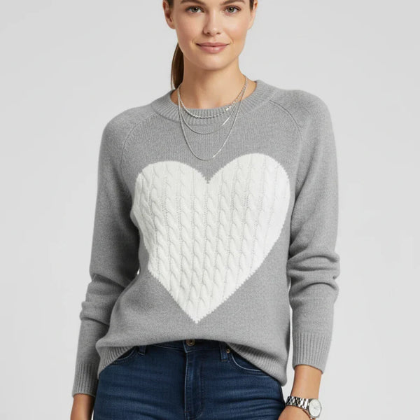 Sylvie | Cable-Heart Knit Sweater, Crewneck Pullover