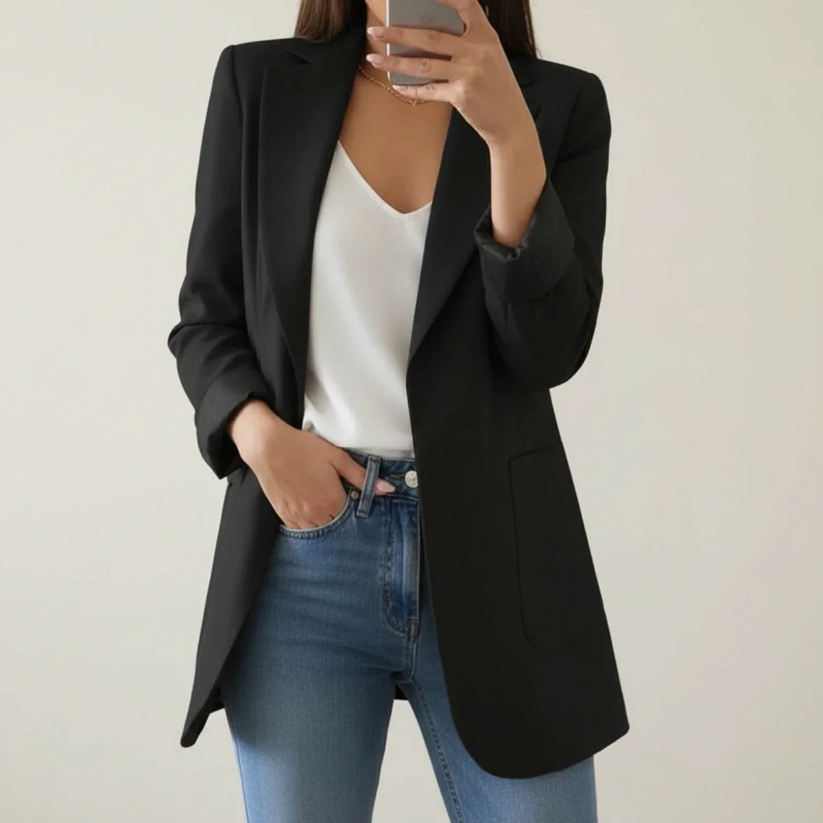 Cora | Notch-Lapel Open-Front Blazer, Longline Tailored Jacket