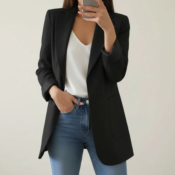 Cora | Notch-Lapel Open-Front Blazer, Longline Tailored Jacket