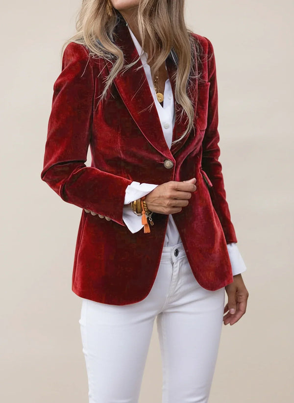 Eleanor | Peak-Lapel Velvet Blazer, Single-Button Tailored Jacket