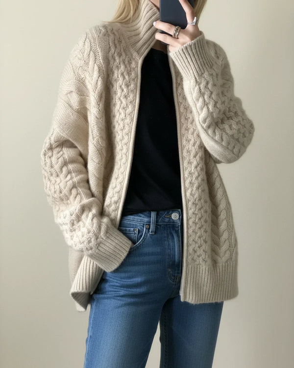 Beatrice | Chunky Cable-Knit Full-Zip Sweater, Oversized Sweater Jacket